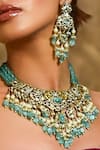 Shop_Amaara Jewels_Green Zari Mint Polki Necklace Set _Online_at_Aza_Fashions
