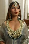 Amaara Jewels_Green Pearls, Embroidery, Diamonds Bridal Necklace Set With Emerald And _Online_at_Aza_Fashions