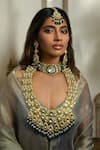 Shop_Amaara Jewels_Green Pearls, Embroidery, Diamonds Bridal Necklace Set With Emerald And _at_Aza_Fashions