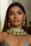 Buy_Amaara Jewels_Green Rhinestones, Stones Gilded Garden Necklace And Chandbali Earring Set _at_Aza_Fashions