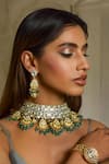 Buy_Amaara Jewels_Green Rhinestones, Stones Gilded Garden Necklace And Chandbali Earring Set _Online_at_Aza_Fashions