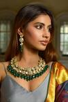 Buy_Amaara Jewels_Red Metallic Thread, Stones U-shaped Meenakari Necklace Set_at_Aza_Fashions