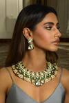 Buy_Amaara Jewels_Green Embroidery, Diamonds Matte Gold Collar Necklace Set _at_Aza_Fashions