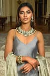 Shop_Amaara Jewels_Green Embroidery, Diamonds Matte Gold Collar Necklace Set _at_Aza_Fashions