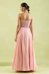Shop_Samyukta Singhania_Pink Net, Crepe Beads Asymmetric Pleated Flare Gown _at_Aza_Fashions