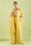 Buy_Samyukta Singhania_Yellow Silk, Crepe Embroidery, Beads Polo Collar, Floral Hand Shrug Sharara Set _at_Aza_Fashions