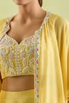 Samyukta Singhania_Yellow Silk, Crepe Embroidery, Beads Polo Collar, Floral Hand Shrug Sharara Set _at_Aza_Fashions