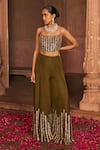 NIDHIKA SHEKHAR_Brown Organza Embroidery Sequin Square Neck Cape And Sharara Set _Online_at_Aza_Fashions