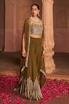 Buy_NIDHIKA SHEKHAR_Brown Organza Embroidery Sequin Square Neck Cape And Sharara Set 