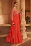 Buy_NIDHIKA SHEKHAR_Orange Georgette Embroidery Bullian Bloom Sweetheart Anarkali Set With Dupatta _Online_at_Aza_Fashions