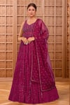 Buy_Samyukta Singhania_Pink Georgette Embroidery Sequin Leaf Neck Persian Bloom Gown With Dupatta _at_Aza_Fashions