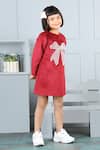 Shop_The Little Celebs_Maroon Velvet, Crepe Crystals, Pearls Bow Embellished Dress _at_Aza_Fashions