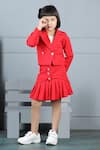 The Little Celebs_Red Crepe Pearls Button Blazer And Skirt Set _Online_at_Aza_Fashions