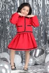 The Little Celebs_Red Crepe Contrast Border Coat And Skirt Set _Online_at_Aza_Fashions