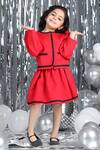 Buy_The Little Celebs_Red Crepe Contrast Border Coat And Skirt Set _Online_at_Aza_Fashions