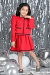 Shop_The Little Celebs_Red Crepe Contrast Border Coat And Skirt Set _Online_at_Aza_Fashions