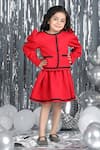 Buy_The Little Celebs_Red Crepe Contrast Border Coat And Skirt Set _at_Aza_Fashions