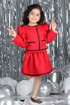 Shop_The Little Celebs_Red Crepe Contrast Border Coat And Skirt Set _at_Aza_Fashions