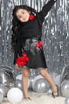 Buy_The Little Celebs_Black Leather, Crepe Applique Solid Top And Bloom Skirt Set _Online_at_Aza_Fashions