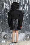 Shop_The Little Celebs_Black Leather, Crepe Applique Solid Top And Bloom Skirt Set _at_Aza_Fashions