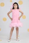 Buy_The Little Celebs_Pink Crepe Feathers, Beads Embellished Dress _at_Aza_Fashions