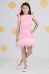 Buy_The Little Celebs_Pink Crepe Feathers, Beads Embellished Dress _Online_at_Aza_Fashions