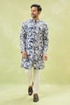 Arihant Rai Sinha_Off White Cotton, Velvet Embroidery Thread Sherwani With Pant _Online_at_Aza_Fashions