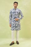 Buy_Arihant Rai Sinha_Off White Cotton, Velvet Embroidery Thread Sherwani With Pant _at_Aza_Fashions