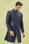 Shop_Arihant Rai Sinha_Off White Silk, Wool Sequins Blue Woven Jacquard Sherwani Set _Online_at_Aza_Fashions