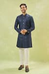 Buy_Arihant Rai Sinha_Off White Silk, Wool Sequins Blue Woven Jacquard Sherwani Set 