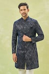 Arihant Rai Sinha_White Polyester, Velvet, Silk Embroidery, Sequins Thread Sherwani And Pant Set _Online_at_Aza_Fashions
