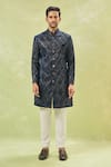 Shop_Arihant Rai Sinha_White Polyester, Velvet, Silk Embroidery, Sequins Thread Sherwani And Pant Set _Online_at_Aza_Fashions