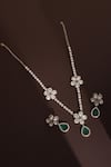Shop_Swabhimann_Green Stones, Piping Polki Floral Necklace Set _at_Aza_Fashions