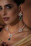 Shop_Swabhimann_Green Stones, Piping Polki Floral Necklace Set _Online_at_Aza_Fashions