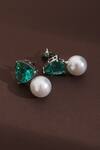 Shop_Swabhimann_Green Crystals, Pearls Triangular Cz And Drop Earrings _at_Aza_Fashions