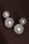 Buy_Swabhimann_White Pearls, Crystals Rhodium Plated Round Drop Earrings _at_Aza_Fashions