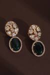 Shop_Swabhimann_Gold Plated Stones, Zari Polki Drop Earrings _at_Aza_Fashions