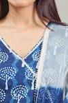 Shop_Samyukta Singhania_Blue Cotton Print Bloom Handblock V Neck Anarkali Set _Online_at_Aza_Fashions