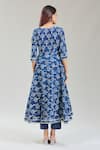 Shop_Samyukta Singhania_Blue Cotton Print Bloom Handblock V Neck Anarkali Set _at_Aza_Fashions
