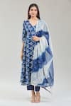 Buy_Samyukta Singhania_Blue Cotton Print Bloom Handblock V Neck Anarkali Set _at_Aza_Fashions