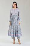 Buy_Naintara Bajaj_Blue Cotton, Chiffon Embroidery Round Neck Phool Handblock Print Anarkali Set _Online_at_Aza_Fashions