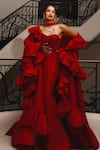Buy Gauri & Nainika Red Silk Ruffles Sweetheart Neck Raw Gown And Stole at Aza Fashions Buy_Gauri & Nainika_Red Silk Ruffles Sweetheart Neck Raw Gown And Stole _at_Aza_Fashions