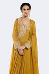 Onaya_Yellow Crepe Sequins, Embroidery V-neck Floral Anarkali Set _Online_at_Aza_Fashions