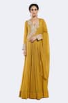 Buy_Onaya_Yellow Crepe Sequins, Embroidery V-neck Floral Anarkali Set _at_Aza_Fashions