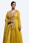 Onaya_Yellow Crepe, Chiffon Tassels Floral Thread Embroidered Anarkali And Dupatta _Online_at_Aza_Fashions