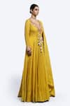 Shop_Onaya_Yellow Crepe, Chiffon Tassels Floral Thread Embroidered Anarkali And Dupatta _Online_at_Aza_Fashions