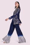 Onaya_Navy Silk Cut Work, Mirrors, Sequins, Cutdana Embroidered Blazer And Pant Set _Online_at_Aza_Fashions