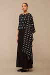 Shop_Ampm_Black Chanderi Crecent Pattern Scarf _at_Aza_Fashions