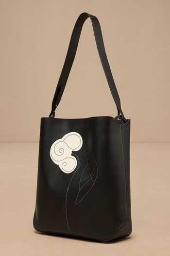 Ampm_Black Embroidery Inlay Work Shoulder Bag _Online_at_Aza_Fashions