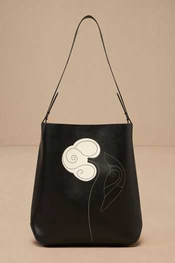 Buy_Ampm_Black Embroidery Inlay Work Shoulder Bag 